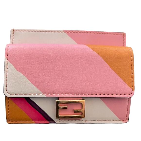 NEW Fendi Baguette Small Multicolor Pink White Cardholder Wallet - Picture 4 of 5